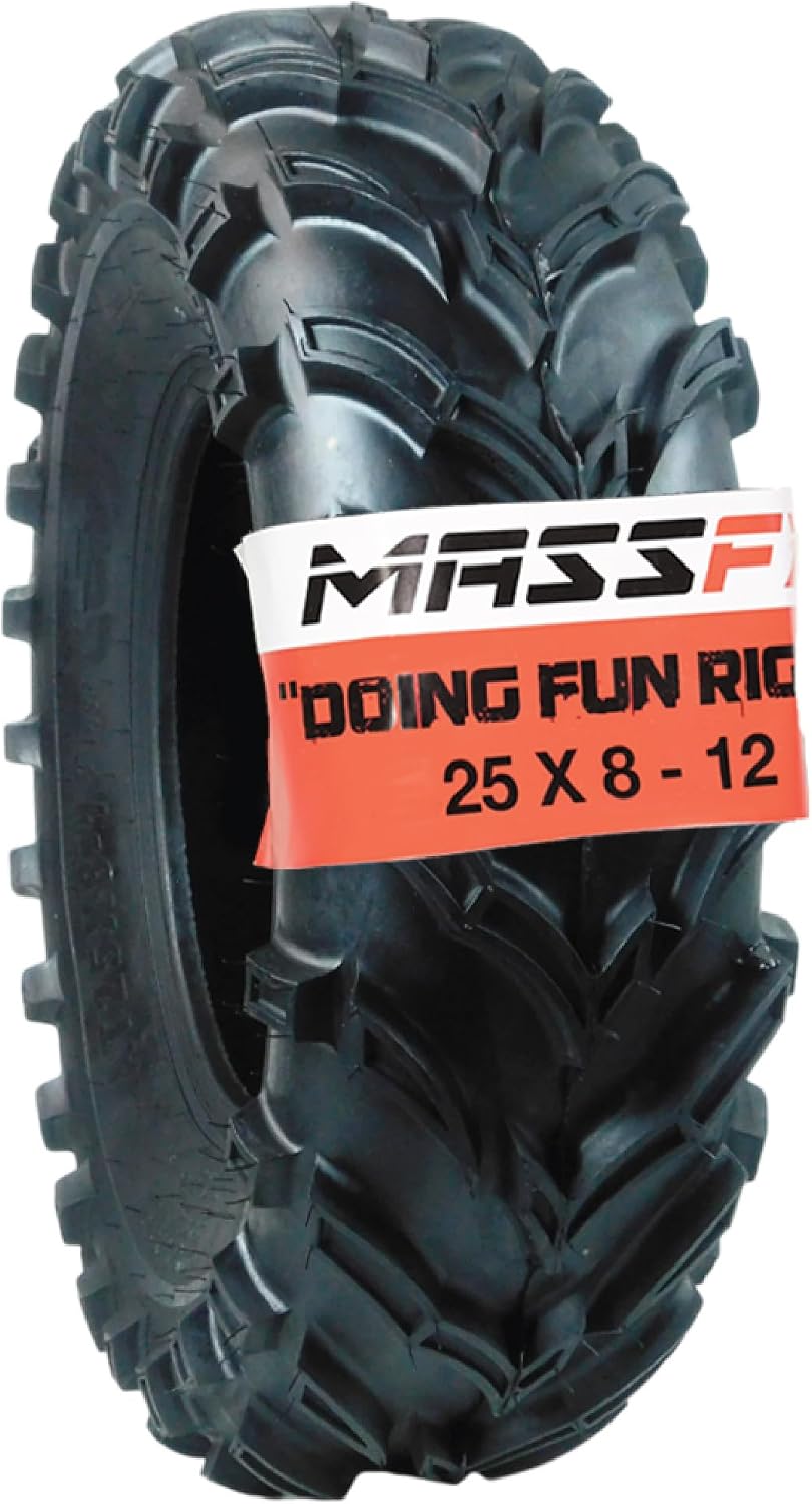MASSFX 25x8-12 Front Tire for All-Terrain ATV, Utility-Task UTV, and Side-by-Side SxS Vehicles - 6-Ply with 12 Tread Depth 25x8x12