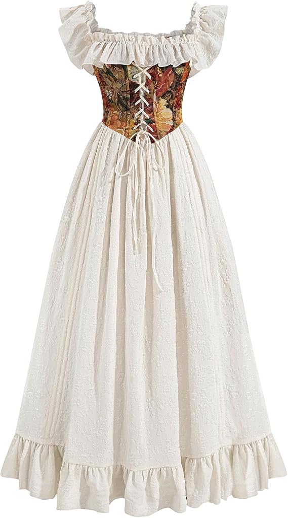 CR ROLECOS Renaissance Costume Women Floral Off Shoulder Victorian White