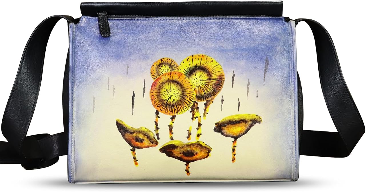 Genuine Leather Crossbody Bag for Women Hand Painted Leather Handmade Crossbody Satchel Handbag Hand Drawn Purse