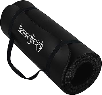 HemingWeigh 1 Inch Extra Thick Non Slip Yoga Mat - Exercise Mats for Home Workouts, Black 70"L x 23"W