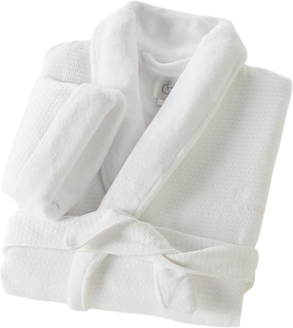 The Ritz-Carlton Diamond Waffle Robe with Embroidered Logo - One Size Fits Most - White