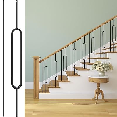 10 Pack Wrought Iron Railing, 44 x 12 Oval Hollow Staircase Baluster, Black Stair Spindles Balusters for Staircase Interior 5 Oval and 5 Straight