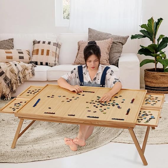 TEAKMAMA 2000Pcs Jigsaw Puzzle Table with 4 Drawers for Adults,Natural