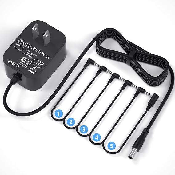 Replacement for 9V Guitar Pedal Power Supply 9 Volt Power Supply for Guitar Pedals,1A Tip Negative with 5 Way Daisy Chain Power Cable