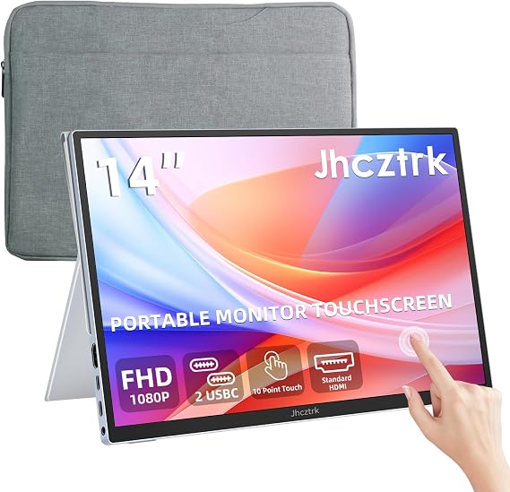 Touchscreen Portable Monitor 14 Inch IPS Slim Travel Screen FHD 1920X1200 HDR FreeSync Bezel Less USB-C Computer Monitor with Cover Stand and Speakers for Laptop PC Mac Surface PS4/5 Xbox