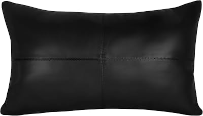 Lambskin Leather Rectangle Pillow Cover - Sofa Cushion Case - Decorative Throw Covers for Living Room & Bedroom, Black Plain Pack of 1-12X20 Inch