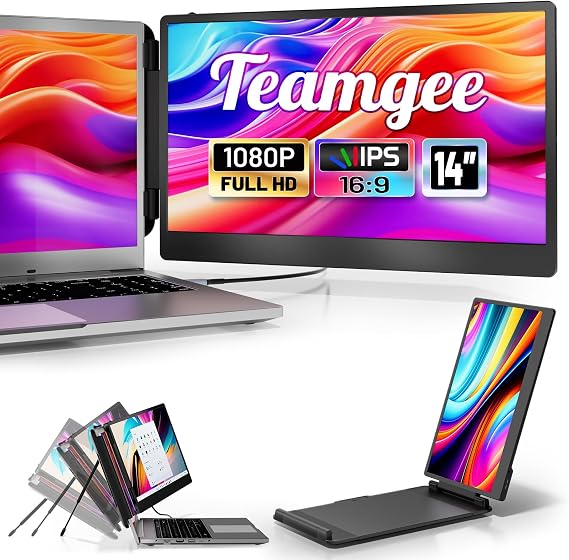 Teamgee 14 Laptop Screen Extender, S1 Dual FHD IPS Portable Monitor for 1317 Laptops, USB-C/HDMI Plug & Play, Compatible with Windows, macOS & Android, Perfect for Hybrid Work & Travel
