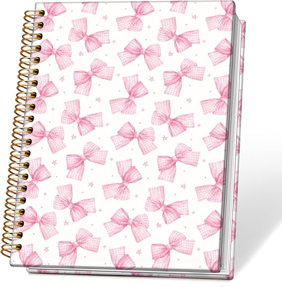 Pink Coquette Bow Star Spiral Notebook Journal, Girly Preppy Journal for Women, Pink Office Supplies, Preppy Bow Notebook for Women, 5.5x8.3 Inch