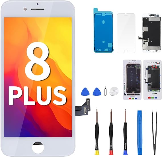 for iPhone 8 Plus Screen Replacement White 5.5" LCD Repair Tool Kit | Display Digitizer 3D Touch Full Assembly Waterproof Magnetic Screws Pad Fix Front Glass for 8plus A1864 A1897 A1898