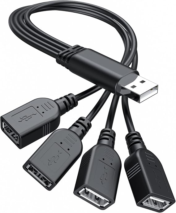 ANDTOBO USB 1 to 4 Splitter, USB 2.0 A Male to 4 USB Female Jack Y Splitter Hub Power Cord Extension Adapter Cable, Black