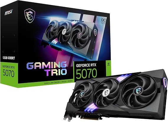 msi RTX 5070 12G Gaming Trio OC Graphics Card (12GB GDDR7, 192-bit, Extreme Performance: 2625 MHz, DisplayPort x3 2.1a, HDMI 2.1b, NVIDIA Blackwell Architecture)