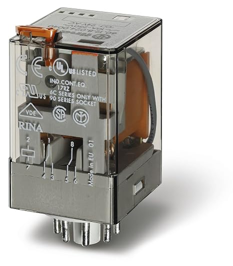 FINDER 60.12.8.120.0050 120V AC Coil, Agni Contact, DPDT 10A, General Purpose Relay, Lockable Test Button and LED