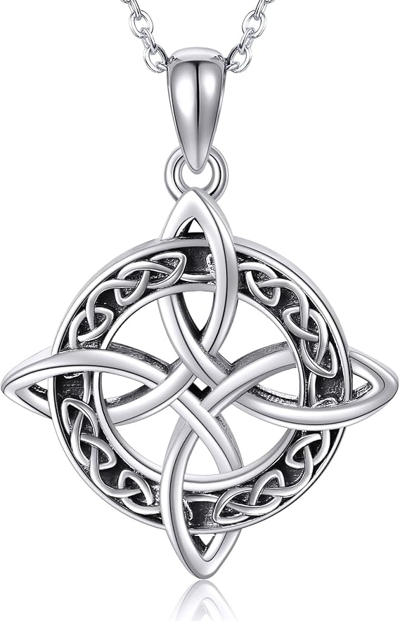 JERWLI Witch Knot Chain 925 Sterling Silver Magic Celtic Witch Knot Pendant Necklace Protection Witch Knot Jewellery Gifts for Women Girls Men