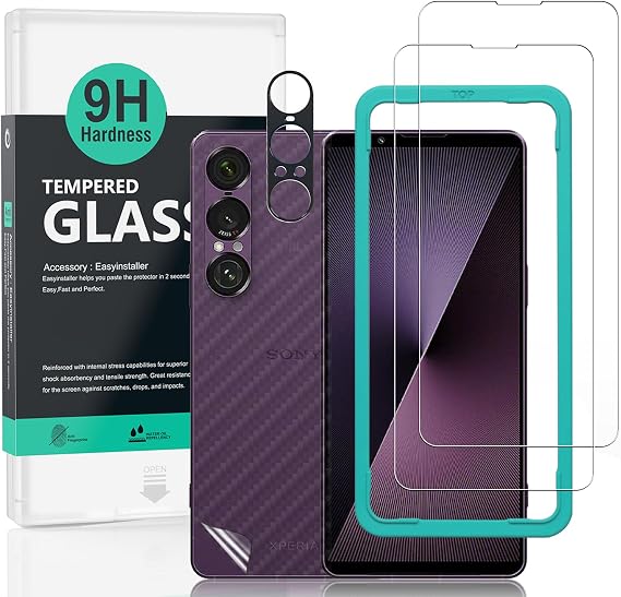 Ibywind For Sony Xperia 1 VII 5G 6.5"(2 Pack) Screen Protector,9H Hardness Tempered Glass,With 1Pc Camera Lens Protector,1Pc Back Carbon Fiber Film,Easy to Install