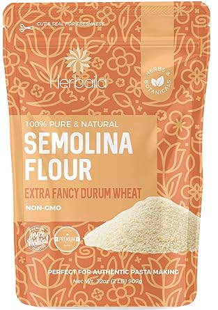 Herbaila Semolina Flour 2lbs / 32oz, Fine Semolina Flour for Pasta, Pizza Dough, Cake Flour and Bread Flour, 100% Fine Ground All-Natural Durum Wheat From Canada