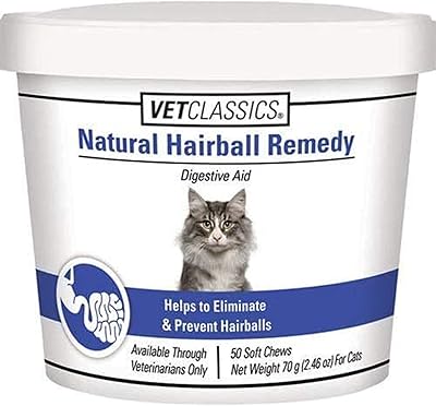 Vet Classics Cat Hairball Aid Supplement for Cats Pet Health Supplement for Cat Hairballs Includes Pumpkin, Psyllium Husk Soft Chews 50 Ct.