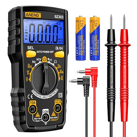 Digital Multimeter Tester, Ohm Volt Amp Test Meter, DC AC Voltmeter and Continuity Test Diode Voltage Tester for Automotive Battery Test Household Outlet (Black)