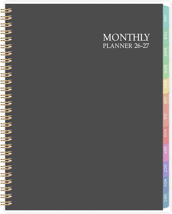 2026-2027 monthly planner - 26-27 Monthly Planner, 18 Months Planner | with Colorful Tabs, Jul 2026-DEC 2027, 8'' x 10'', 2026-2027 Monthly Calendar with 2-Sides Pockets, Black