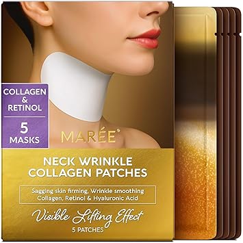 MAREE Neck Wrinkle Patches Collagen Anti-Wrinkle Patches with Retinol & Hyaluronic Acid for Face Lift Neck Mask for Tightening and Firming Neck Lifting Mask & Face Tape for Neck Wrinkles 5 Pcs