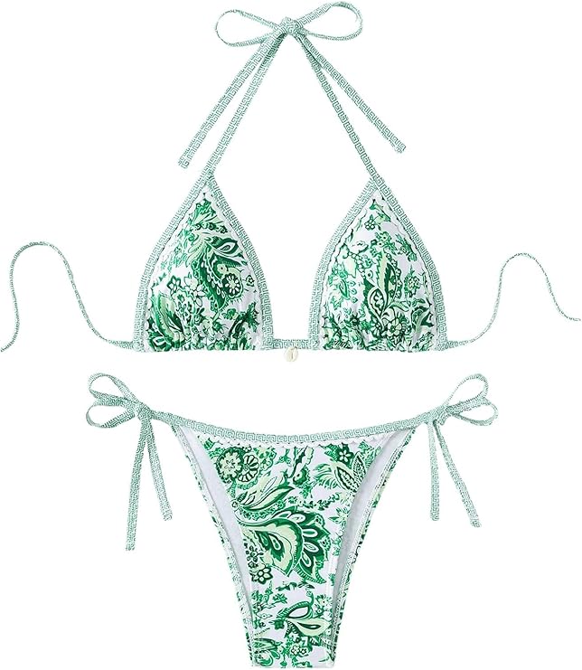 BYFINECANY Women's Floral Printed Bathing Suit Halter Paisley Summer Swimsuit Bikinis Set