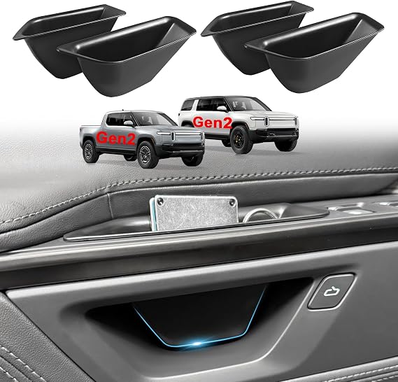 BestEvMod Upgrade 4PCS Front & Rear Door Side Storage Organizer fit for Rivian R1T/R1S 2026 2025 Gen2 Interior Accessories Inner Door Handle Storage Box Insert Tray ABS Material Anti-Scratch