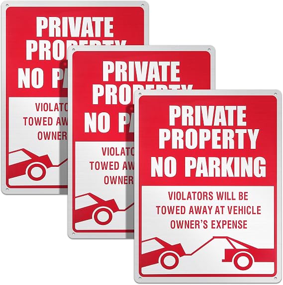 3 Pieces No Parking Sign, 14 x 10 Inches Reflective Private Property Sign Violators Will Be Towed, Rust Free Aluminum, UV Protected, Weather Resistant, Waterproof, Durable Ink, Easy To Mount