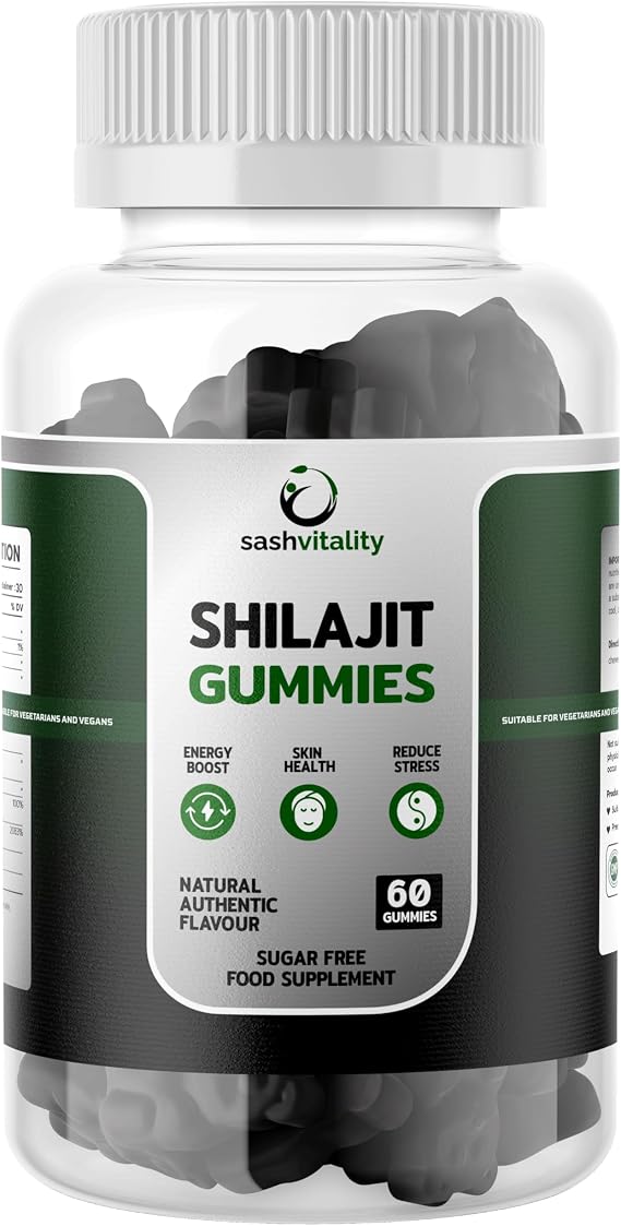 SASH Vitality Shilajit Gummies 1450mg | Pure Himalayan Shilajit with Chaga, Ashwagandha, Vitamin D2 + B12 | Vegan & Sugarfree | 85+ Trace Minerals, for Energy & Immune, Authentic Flavor