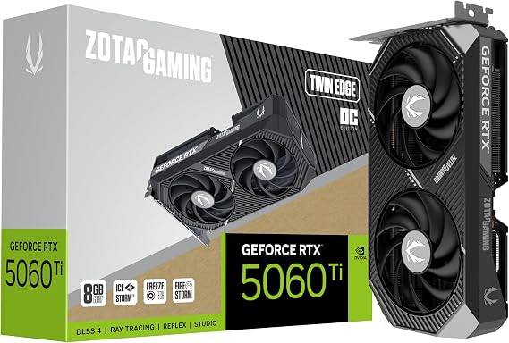 ZOTAC Gaming GeForce RTX 5060 Ti 8GB Twin Edge OC DLSS 4 8GB GDDR7 128-bit 28Gbps PCIE 5.0 Gaming Graphics Card IceStorm 2.0 Cooling SFF-Ready, ZT-B50610H-10M