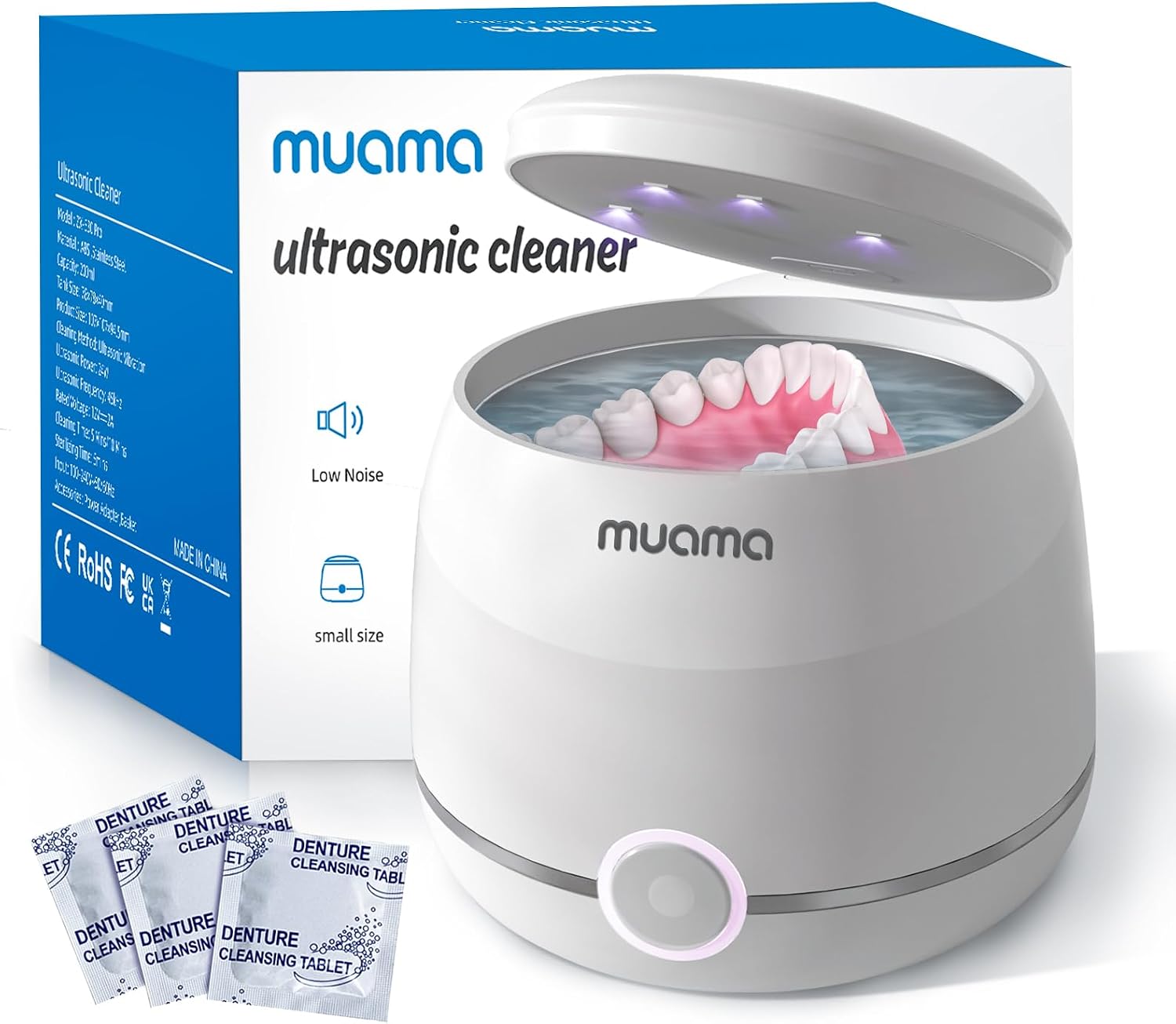 Ultrasonic Cleaner, Ultrasonic Retainer Cleaner Machine for Dentures, Aligner, Retainer, Whitening Trays, Mouthguards, 200ML Portable Dental Pod for All Dental Appliances and Jewelry at-Home