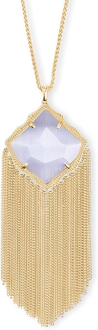 Kendra Scott Kingston Gold Long Pendant Necklace in Slate Cats Eye