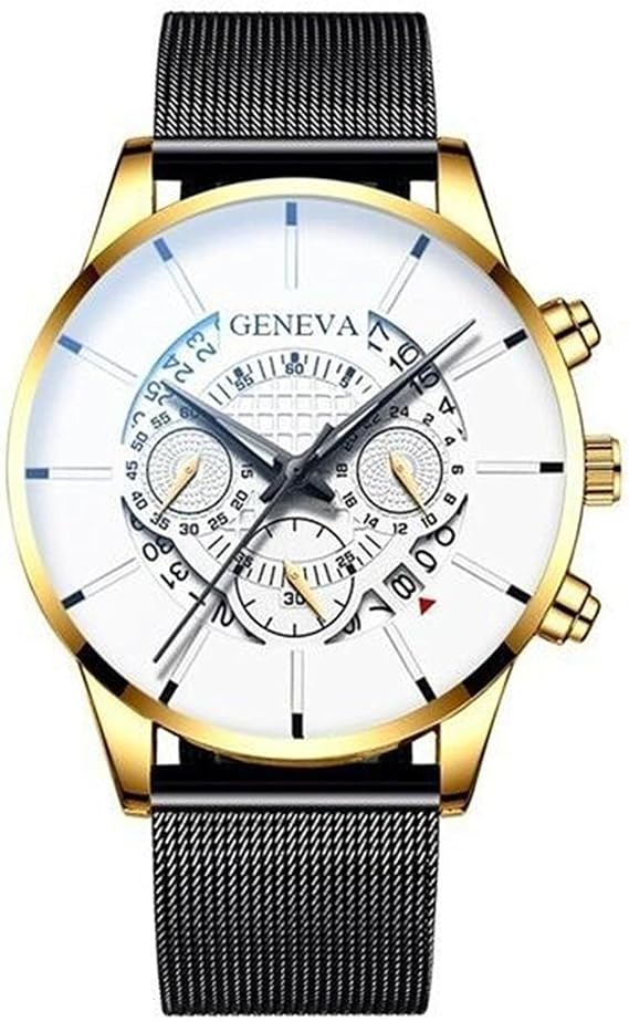 Singular-Point Watches for Men, Mens Watches Luxury Men's Business Calendar Watches Stainless Steel Mesh Belt Quartz Watch Analogue Watch with Large Face Men's Clothing Accessories