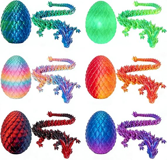 6 Pack 3d Printed Dragon,Winged Dragon Eggs With Dragon Inside, Dragon Egg Fidget Articulated Toy for Christmas Easter Birthdays and Holiday Decorations, Gifts for Kids and Adults