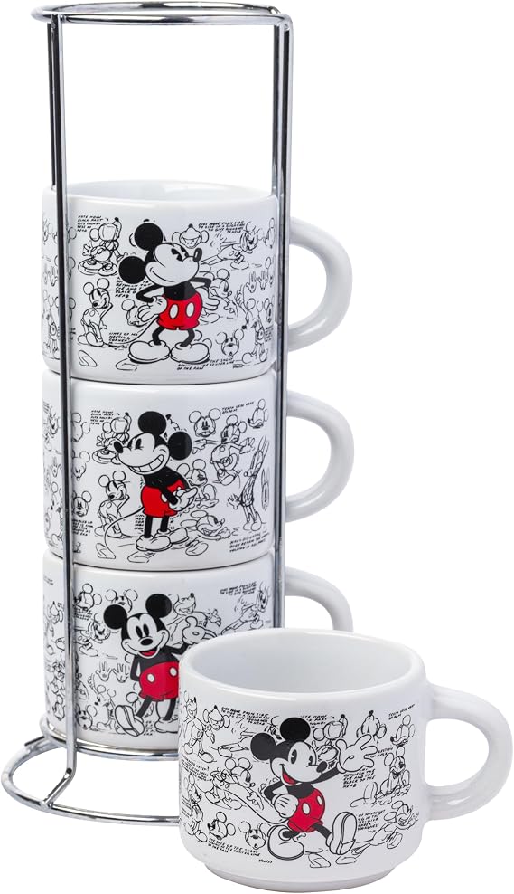 Silver Buffalo Disney Mickey Mouse Ceramic, Espresso Cup Stack, 4pk, 3oz | Stackable, Set, 0.09 Liters