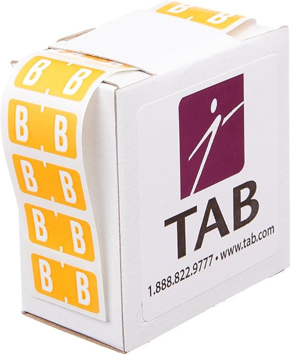 TAB Alphabetic Folder Label Roll, B, Light Orange, 1/2", 500 Labels/Roll