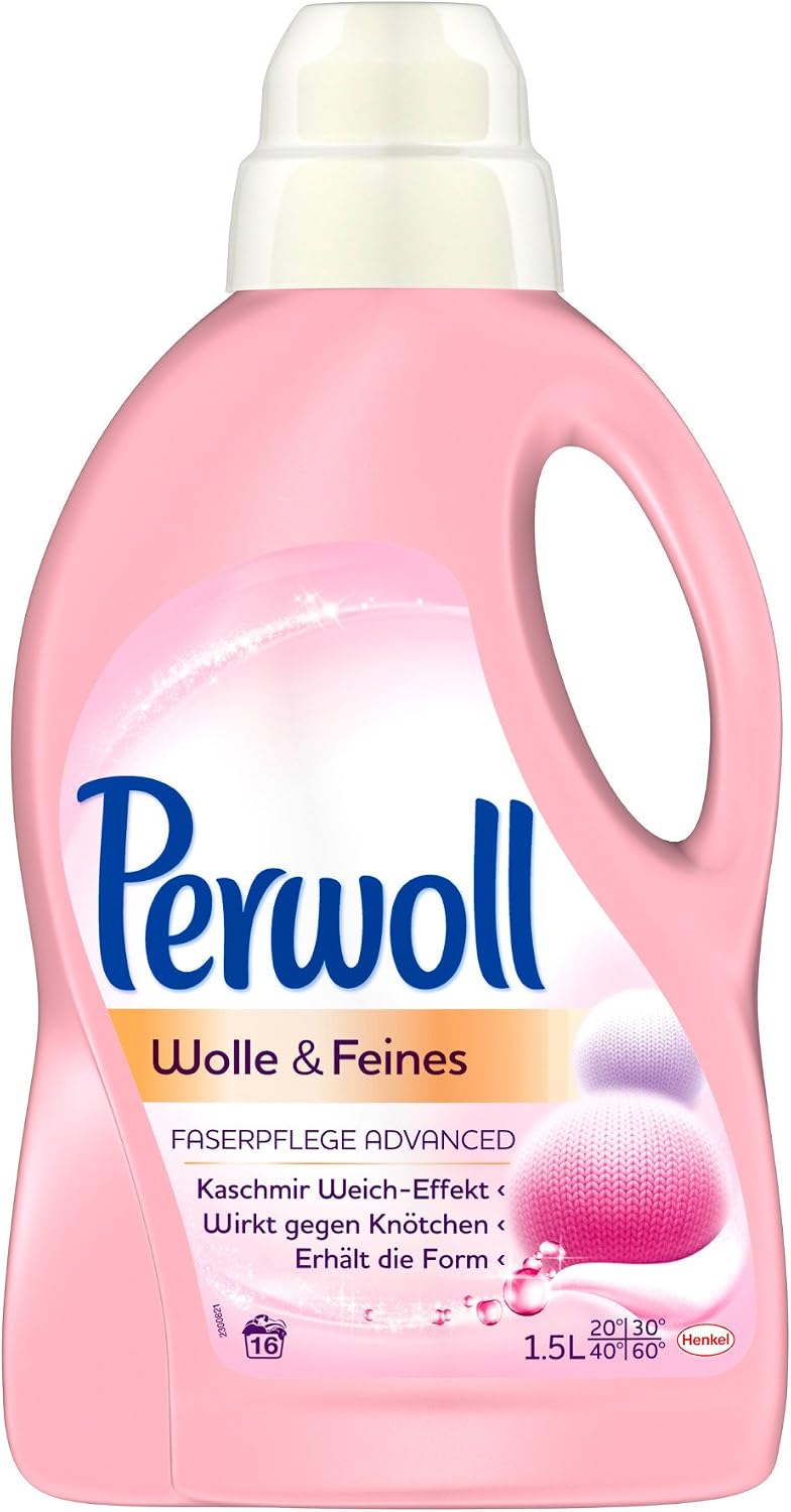 Perwoll Liquid Wool & Delicates Detergent, Clean Linen Scent, 1.5 L Bottle, 16 Loads