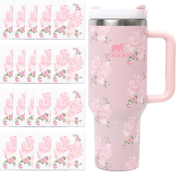 Bows Stickers Compatible with Stanley Tumbler Accessories - Fits Holiday Quencher Tumbler 40 oz, Cute Decals Fit for Loveshackfancy Style Customization (Rosa Beaux Pink, 40 oz)