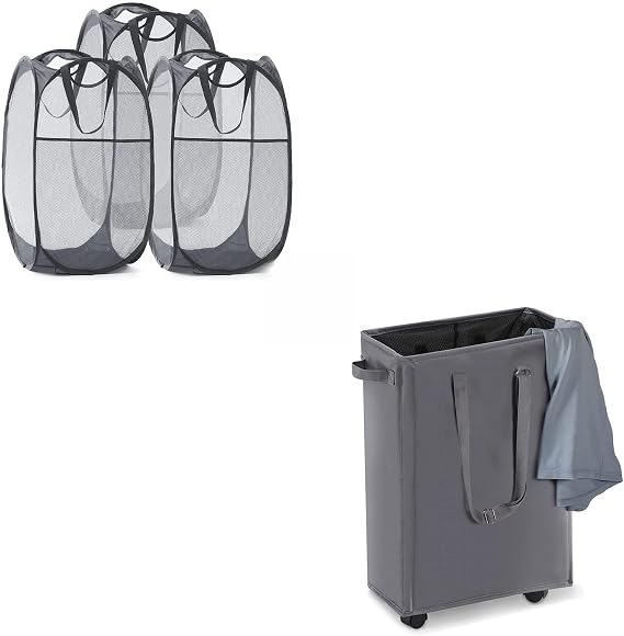 Pop Up Laundry Hamper and Slim Rolling Laundry Hamper Bundle
