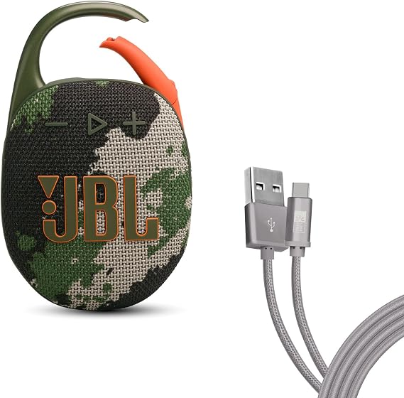 JBL Clip 5 Bundle with Case Logic 6FT Type C Braided Cable - Camo