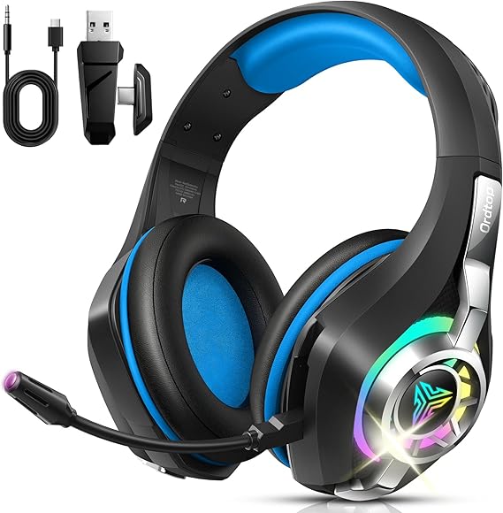 Ordtop 2.4GHz Wireless Gaming Headset for PS5/PS4/Switch, 45H RGB Lights