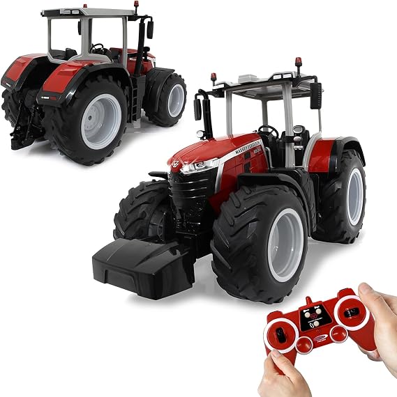 JAMARA 405301 Massey Ferguson 8S.285 1:16 2.4 GHz RC Tractor, Engine Sound (Can Be Turned Off), Reverse Warning Sound, Shut-Off Function, 2 Wheel Drive, Rubber Tyres, Bright LED, Indicator, Demo
