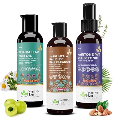 Hair Care Kit | For Hair Growth and Nourishment | Keshpallav Hair Oil, 100ml | Shakuntala Hair Cleanser, 200ml | Hairtone PV1 Scalp Spray, 100ml | Hair Care Combo