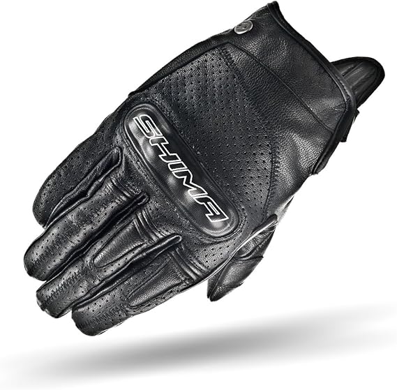 SHIMA Caliber Motorcycle Gloves Men Leather Summer Biker Armoured Protectors Motorbike Perforated Ventilated Reinforced Motorsport Glove Street Motorbikes (Mens, Black, S)