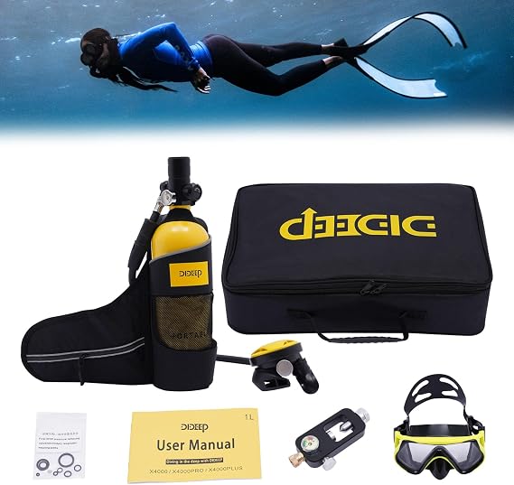 Mini Scuba Tank Reusable Within Breathing Capacity, for 15-20 Minutes Underwater Dive Portable Lungs Deepest 32.8ft Scuba Diving Gear, for Outdoor Mini Diving Tanks Underwater Breathing Device