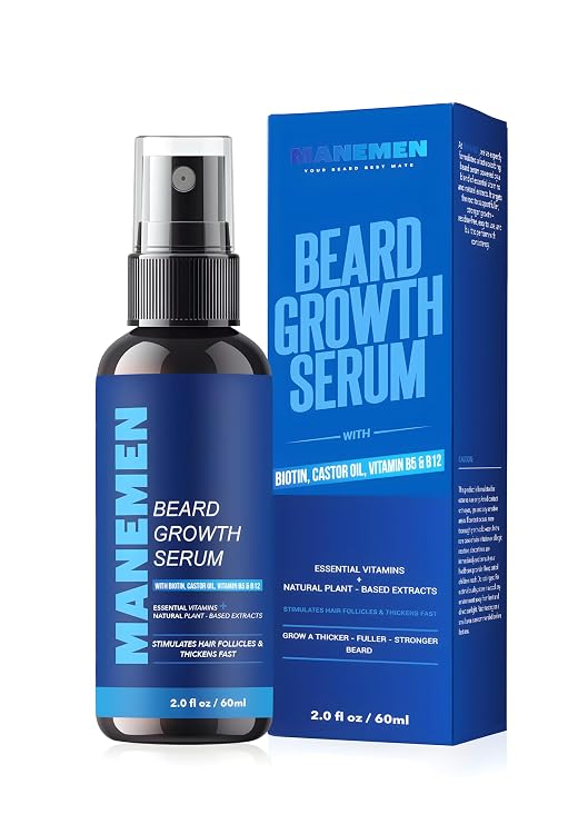Beard Growth Serum Spray- Biotin, Castor Oil, Vitamin B5 & B12 - Natural Hair Regrowth Beard Oil Formula for Thicker, Fuller, Stronger Beard - Stimulates Hair Follicles & Supports Fast Growth