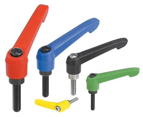 Kipp 06610-1A116X30 Plastic Adjustable Handle with 10-32 External Thread,"Novo Grip" Style, Steel Components, Inch, 30 mm Screw Length, Size 1, Bright Yellow Color