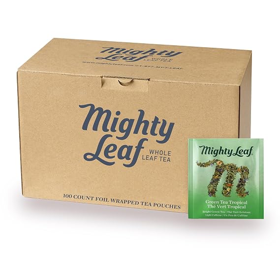 Mighty Leaf Green Tea Tropical 100 Count Whole Leaf Green Tea Bags Pyramid Sachets with Pineapple, Tropical Fruit & Floral Flavors Antioxidant-Rich, Lightly Caffeinated