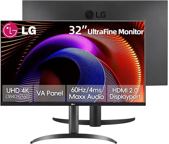 LG 32" 4K UHD (3840 x 2160) Ultrafine Computer Monitor, HDR10, Dynamic Action Sync, 90% DCI-P3, OnScreen Control, Built-in Speakers, Black Stabilizer, Flicker Safe, Tilt Adjustment, DisplayPort & HDMI