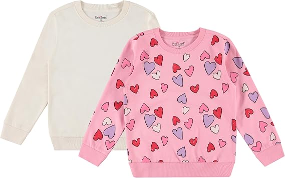 Pink Angel 2-Pack Girls Fleece Crewneck Sweatshirts Soft Cotton Blend Pullover Tops for School, Play, and Layering