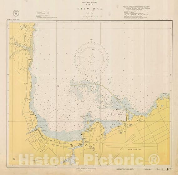 Hilo Bay 1948 Nautical Chart - Historical Map Print - 16in x 16in