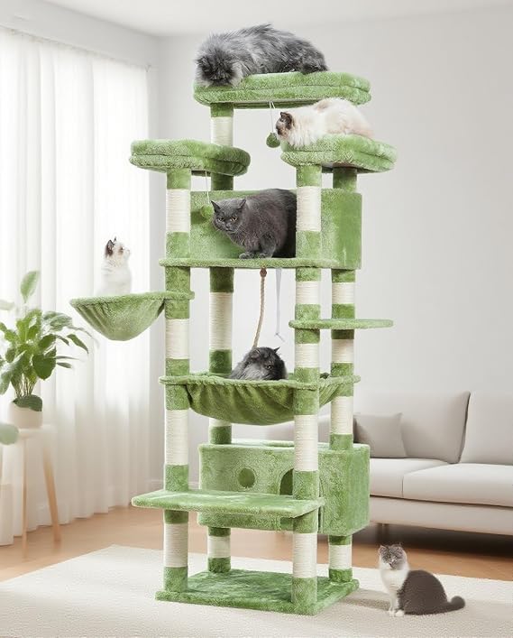 Gitelsnour Cat Tree, 74" Tower for Large Cats, Big Condo Hammock GCT030GR